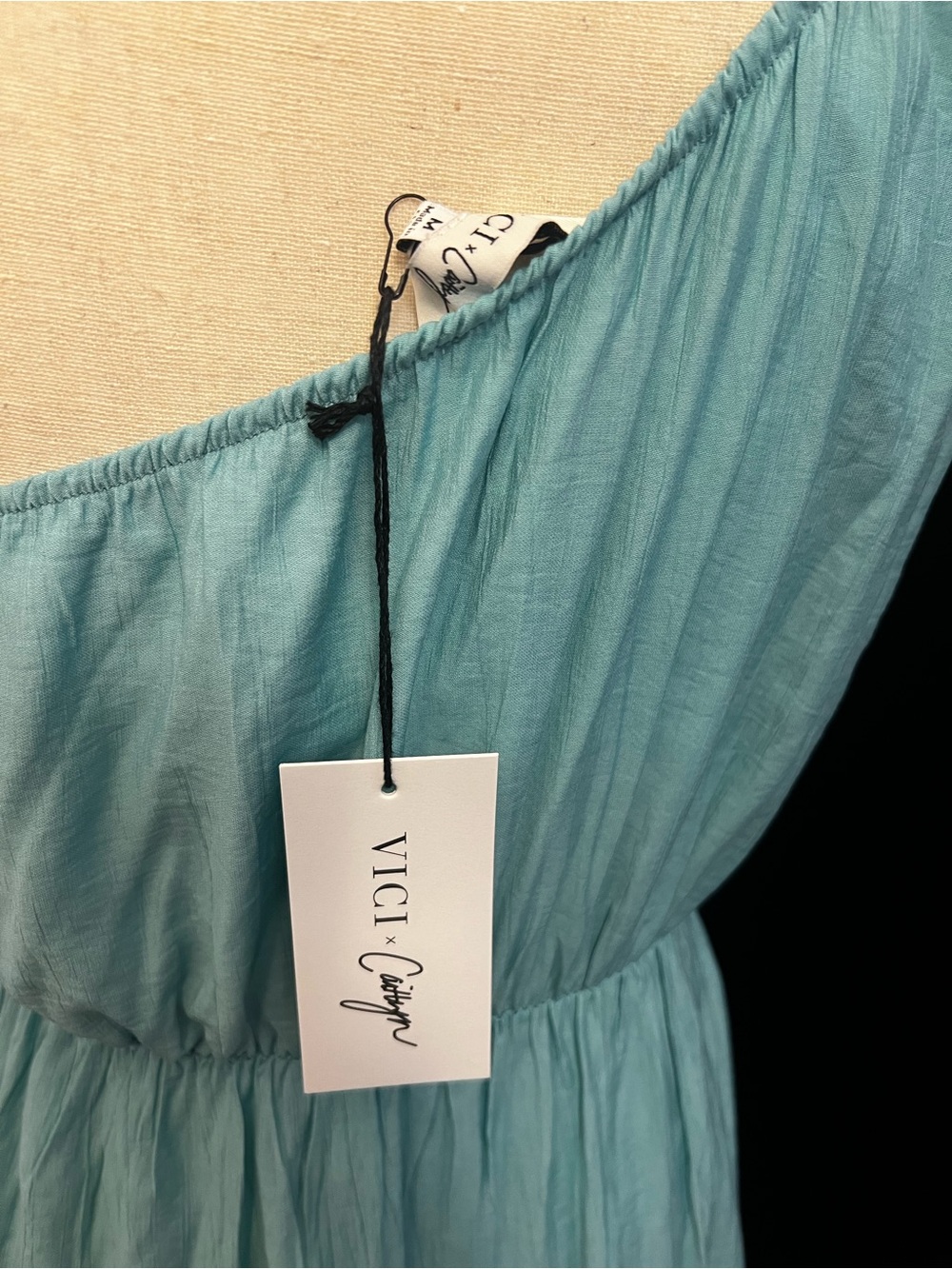 The Sarah One-Shoulder Aqua Maxi Dress with Tie Shoulder - Picture 3 of 5